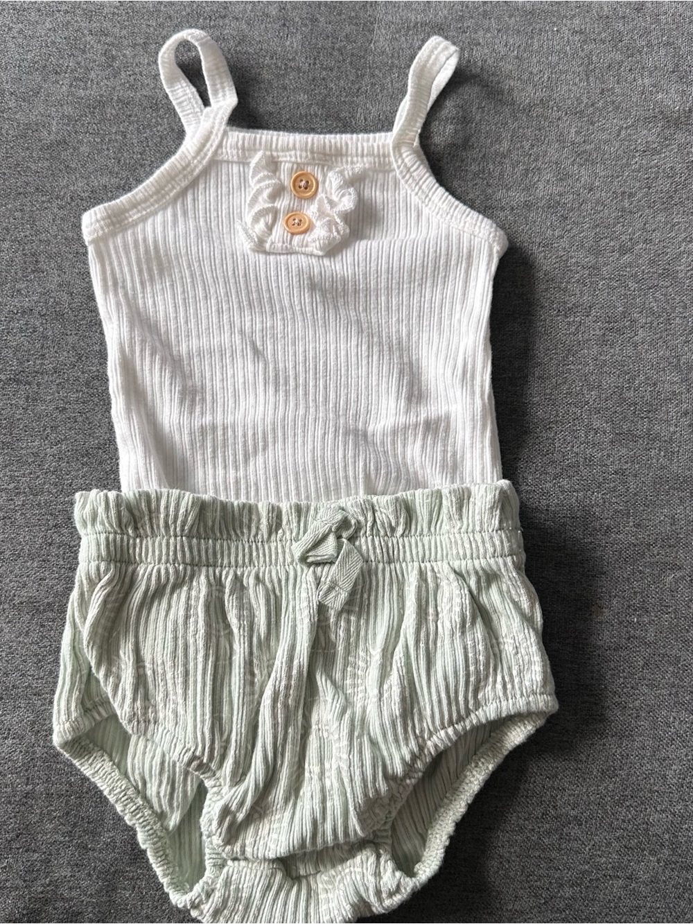 White Ribbed Tank Top and Light Green Bloomer Set - Kids Accessories